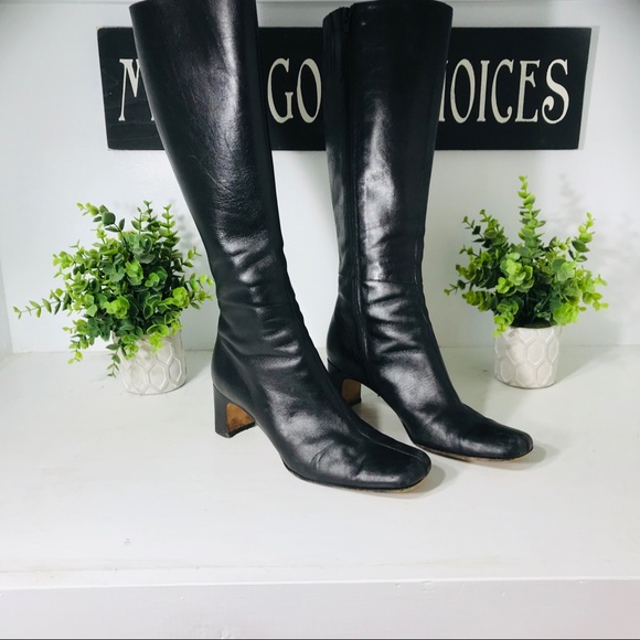 Italian Black Leather Tall Boot Size 7